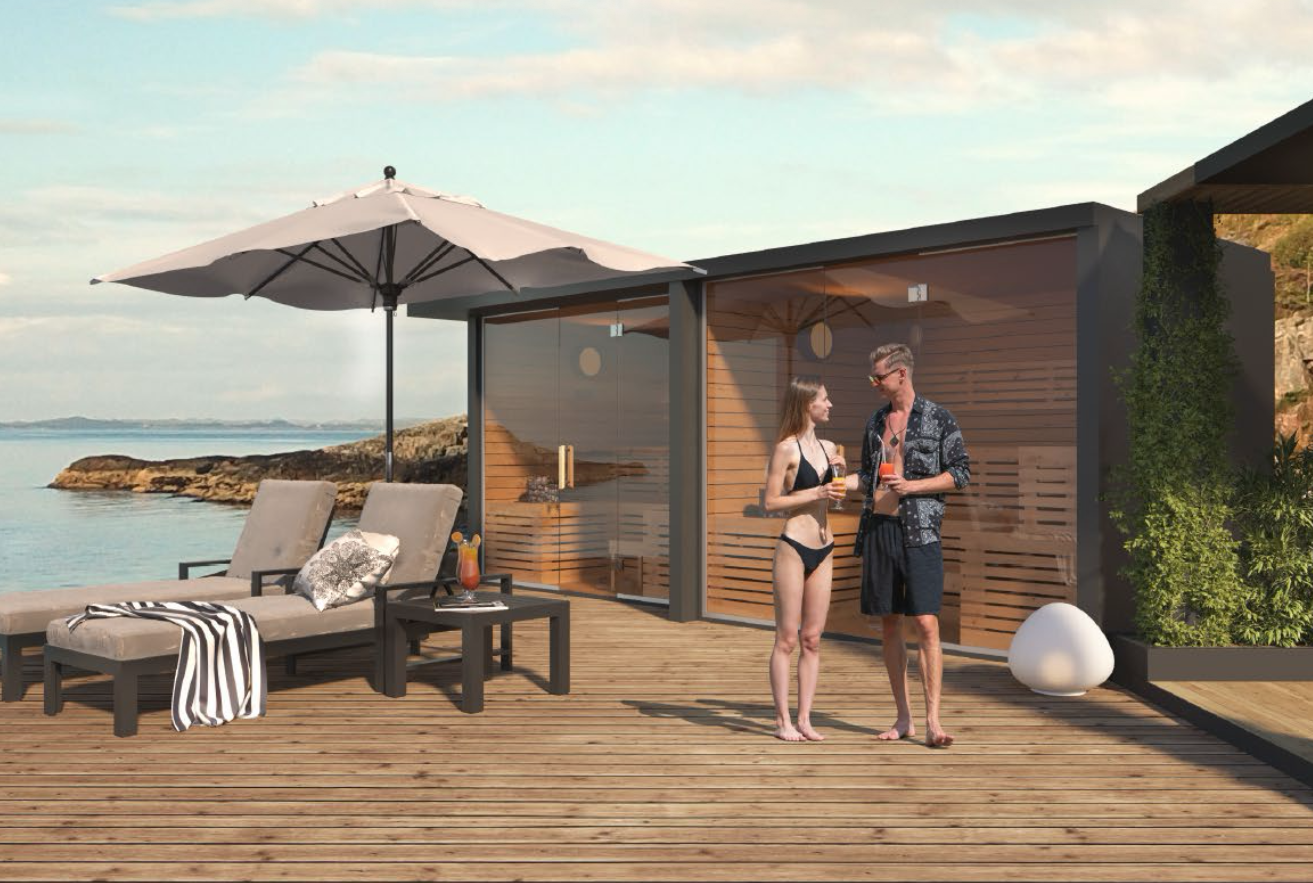 Illustration of a sauna overlooking the sea