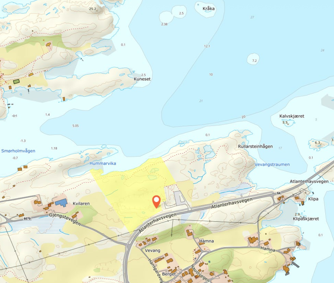Map excerpt showing the location by the Atlantic Road